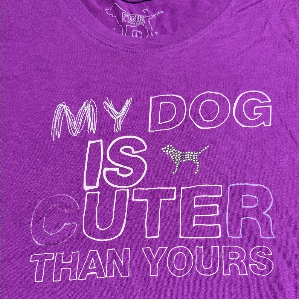 Pink Victoria Secret retro Purple Dog Lover T-Shirt.